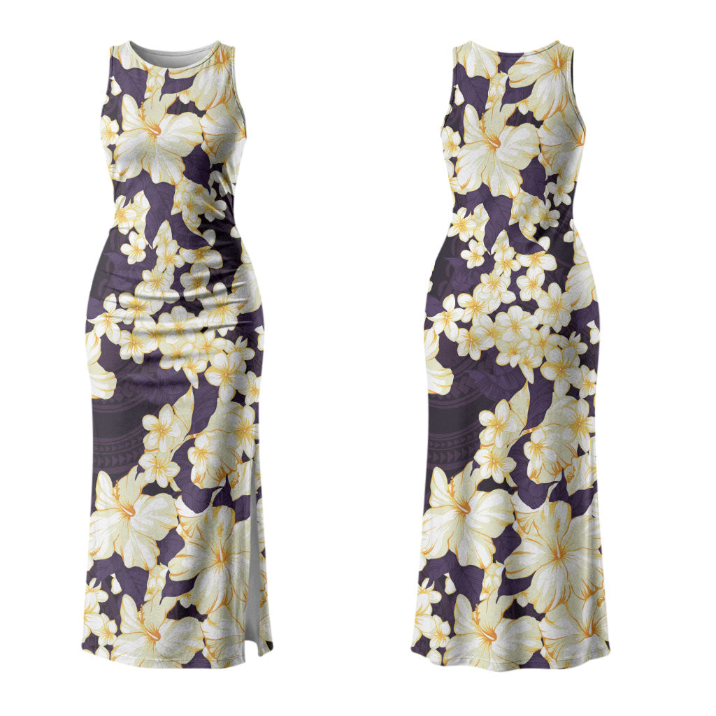 Hawaii Hibiscus Plumeria Purple Family Matching Tank Maxi Dress and Hawaiian Shirt Polynesian Pattern LT01 Mom's Dress Purple - Polynesian Pride