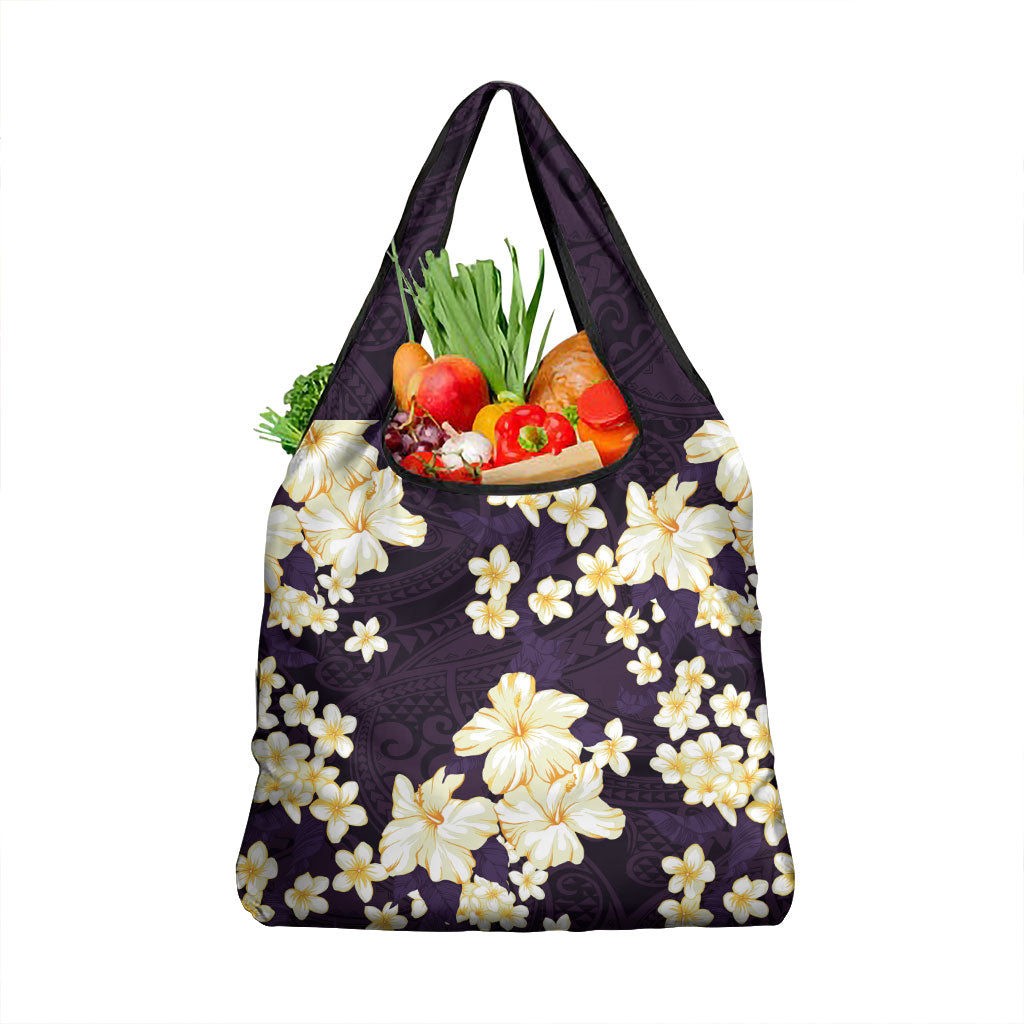 Hawaii Hibiscus Plumeria Purple Grocery Bag Polynesian Pattern LT01 1-pack One Size Purple - Polynesian Pride