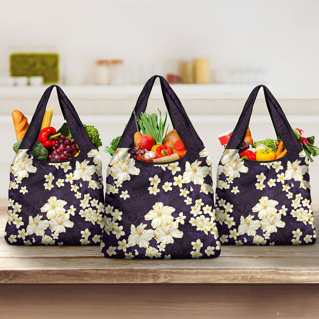 Hawaii Hibiscus Plumeria Purple Grocery Bag Polynesian Pattern LT01 3-pack One Size Purple - Polynesian Pride