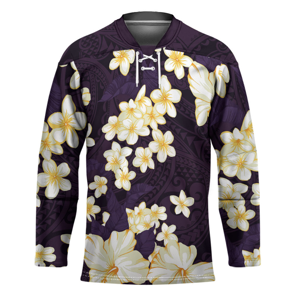 Hawaii Hibiscus Plumeria Purple Hockey Jersey Polynesian Pattern LT01 Unisex Purple - Polynesian Pride