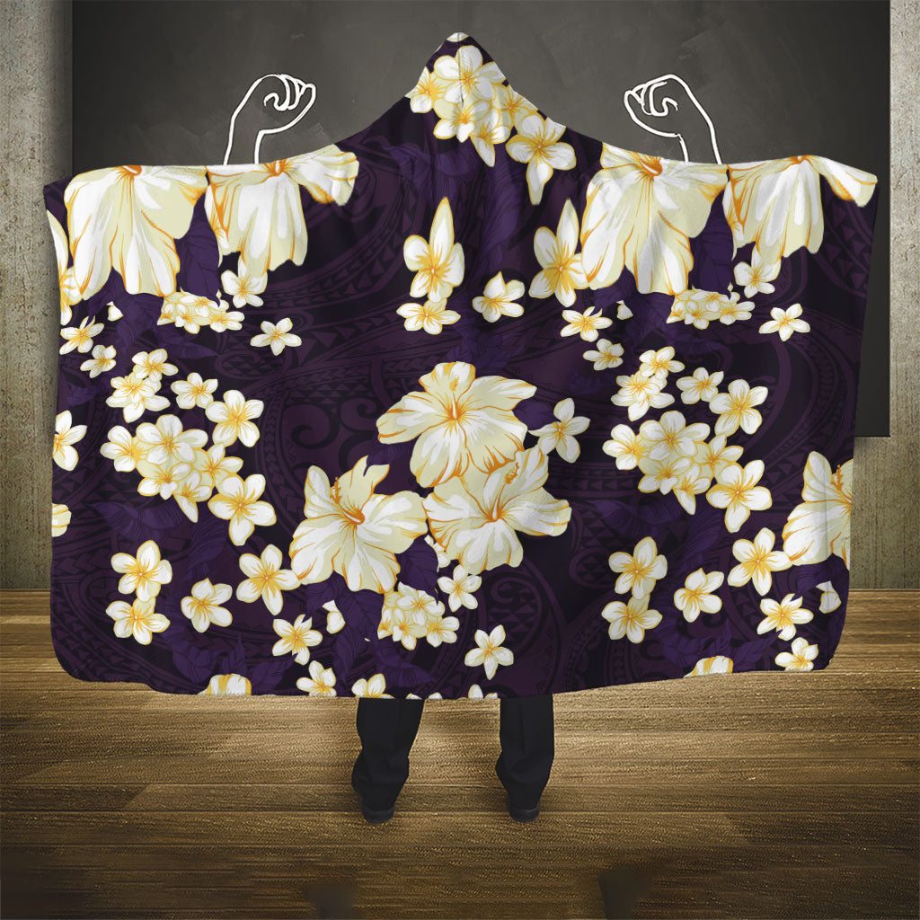 Hawaii Hibiscus Plumeria Purple Hooded Blanket Polynesian Pattern LT01 - Polynesian Pride
