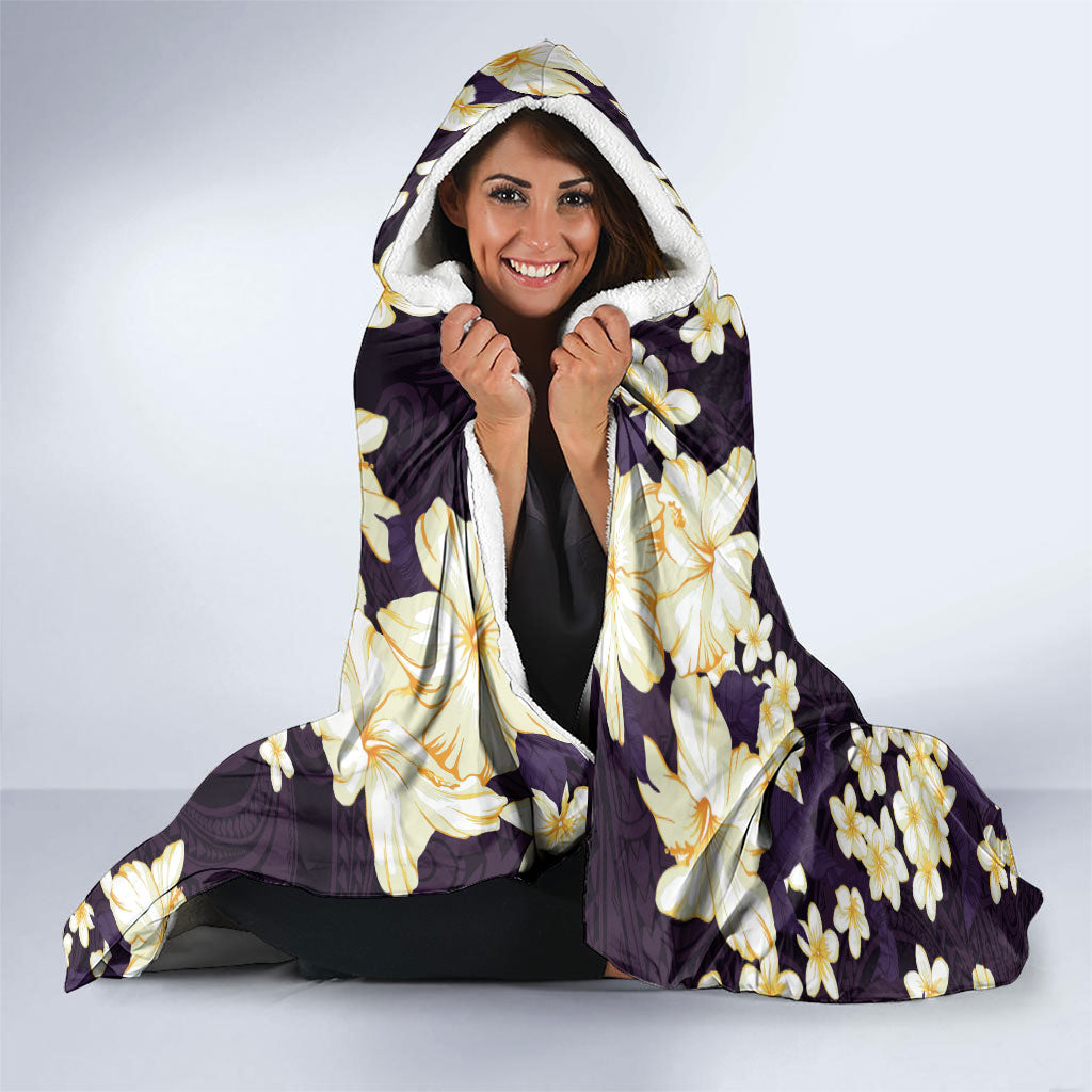 Hawaii Hibiscus Plumeria Purple Hooded Blanket Polynesian Pattern LT01 - Polynesian Pride