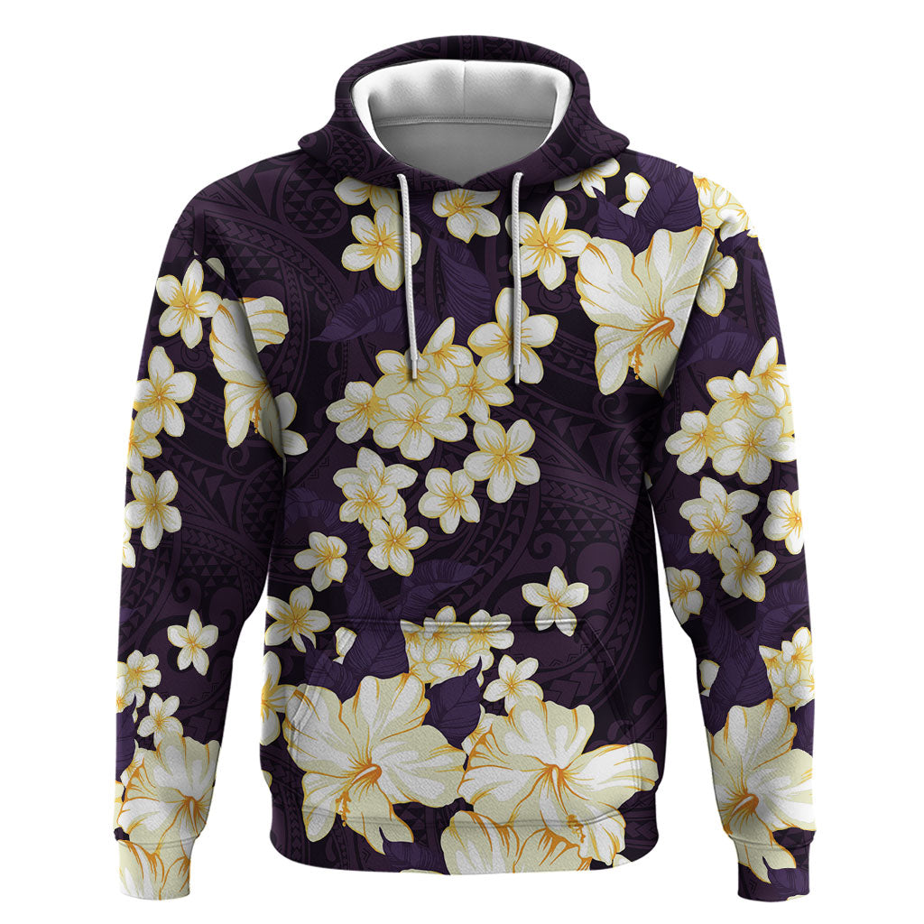 Hawaii Hibiscus Plumeria Purple Hoodie Polynesian Pattern LT01 Pullover Hoodie Purple - Polynesian Pride