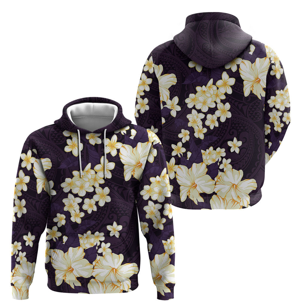 Hawaii Hibiscus Plumeria Purple Hoodie Polynesian Pattern LT01 - Polynesian Pride