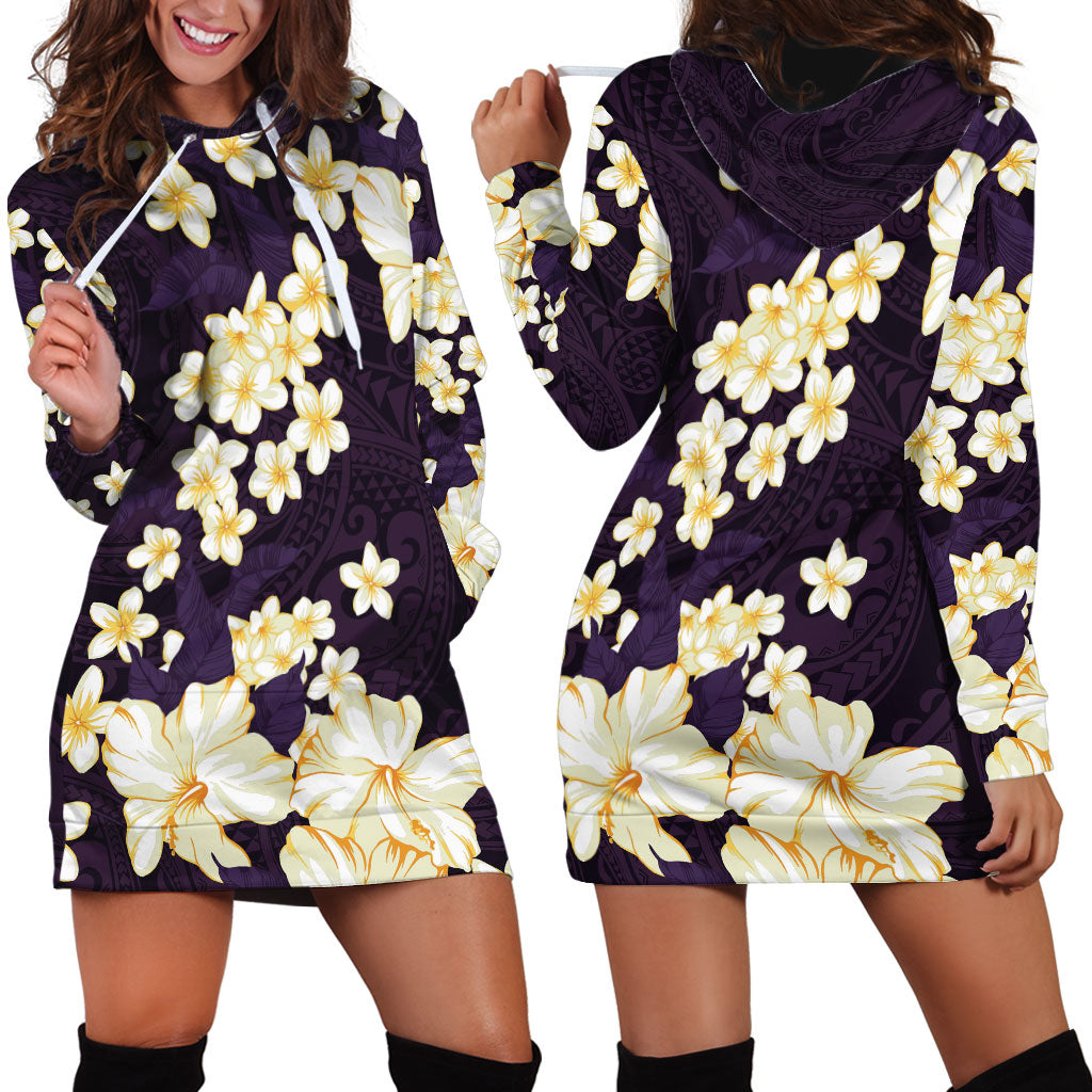 Hawaii Hibiscus Plumeria Purple Hoodie Dress Polynesian Pattern LT01 - Polynesian Pride