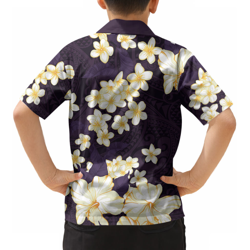 Hawaii Hibiscus Plumeria Purple Kid Hawaiian Shirt Polynesian Pattern LT01 - Polynesian Pride