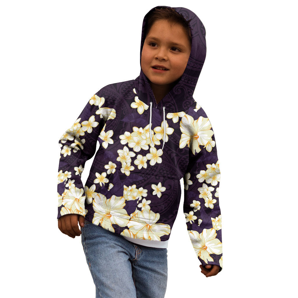 Hawaii Hibiscus Plumeria Purple Kid Hoodie Polynesian Pattern LT01 - Polynesian Pride