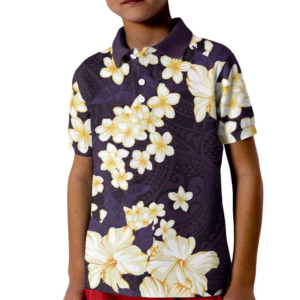 Hawaii Hibiscus Plumeria Purple Kid Polo Shirt Polynesian Pattern LT01 Kid Purple - Polynesian Pride