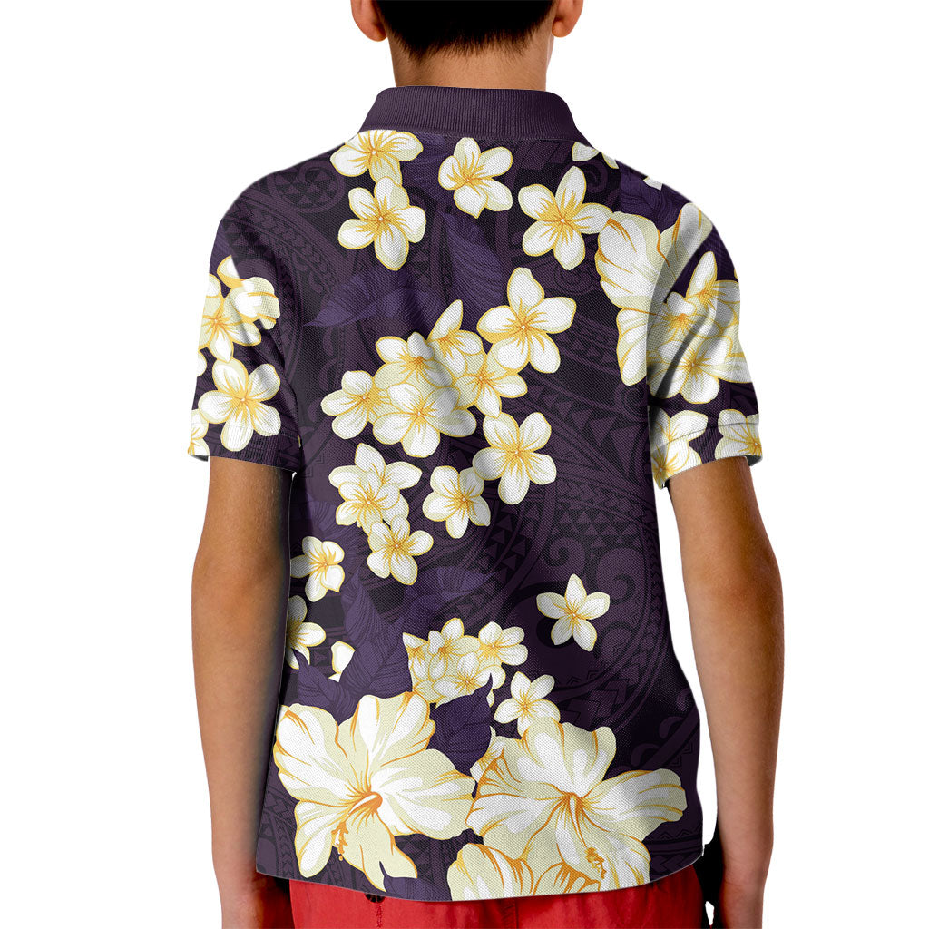 Hawaii Hibiscus Plumeria Purple Kid Polo Shirt Polynesian Pattern LT01 - Polynesian Pride
