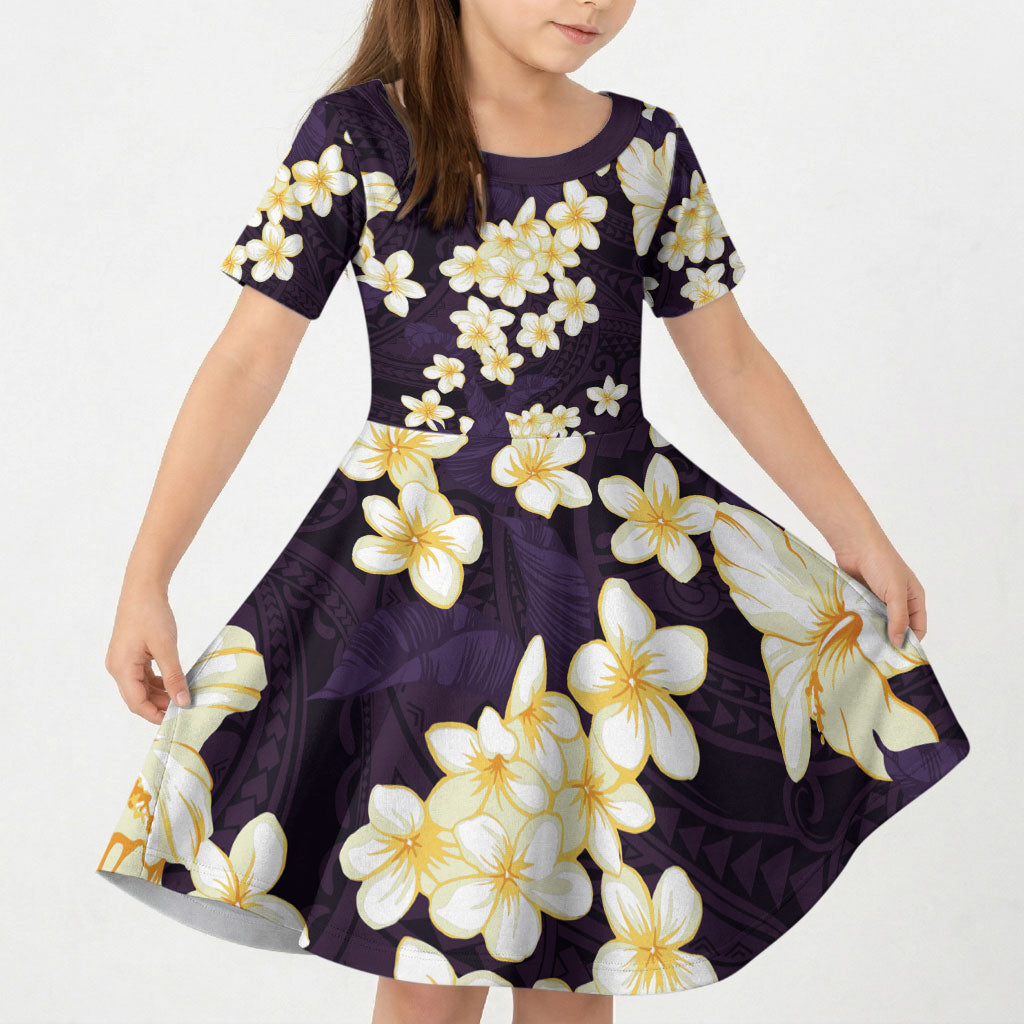 Hawaii Hibiscus Plumeria Purple Kid Short Sleeve Dress Polynesian Pattern LT01 KID Purple - Polynesian Pride