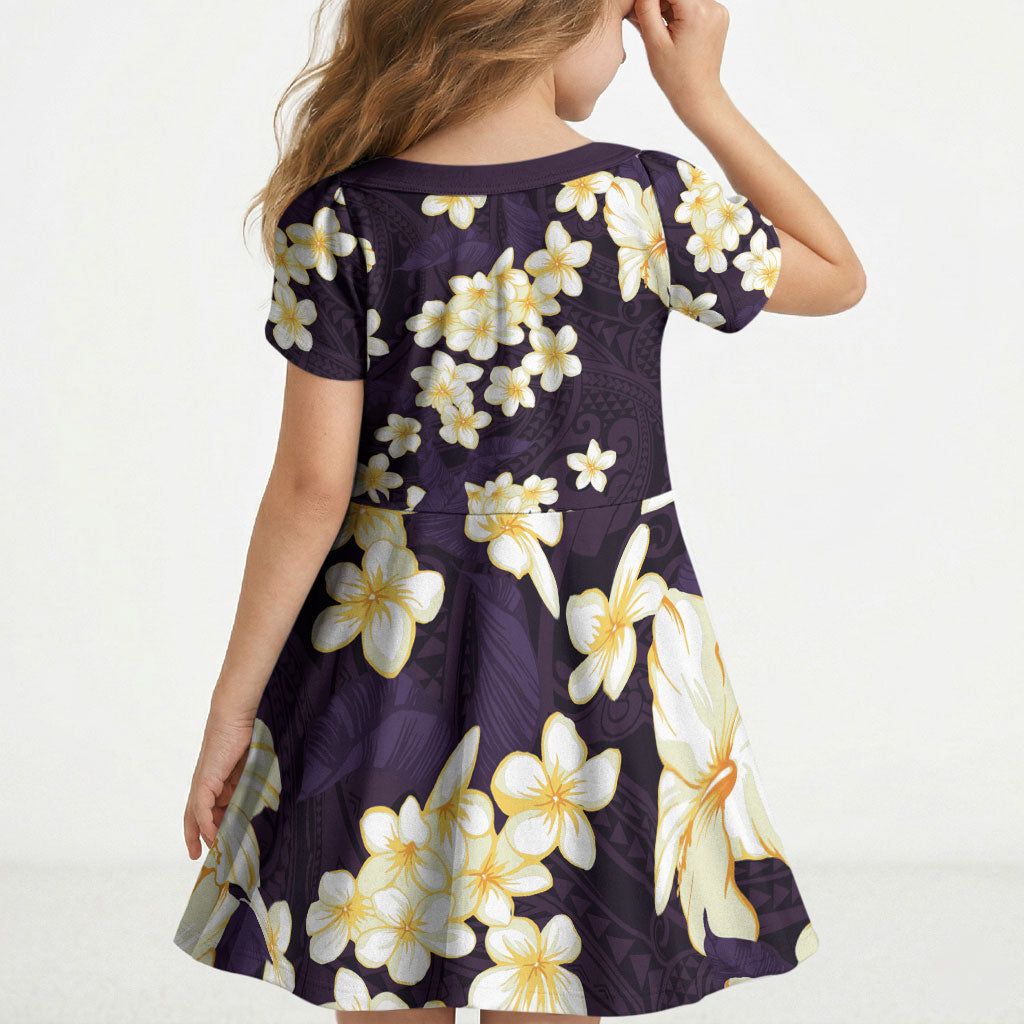 Hawaii Hibiscus Plumeria Purple Kid Short Sleeve Dress Polynesian Pattern LT01 - Polynesian Pride