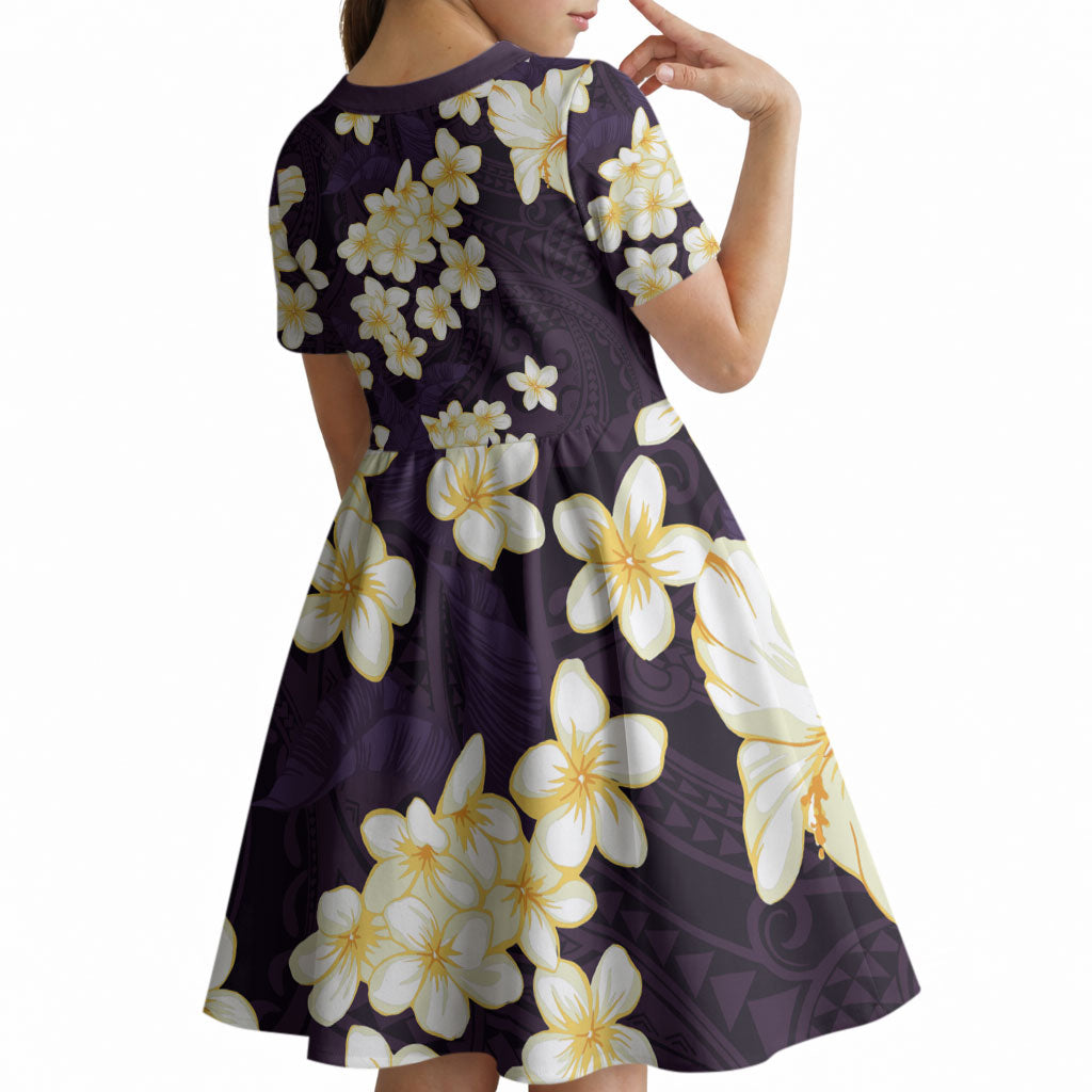 Hawaii Hibiscus Plumeria Purple Kid Short Sleeve Dress Polynesian Pattern LT01 - Polynesian Pride