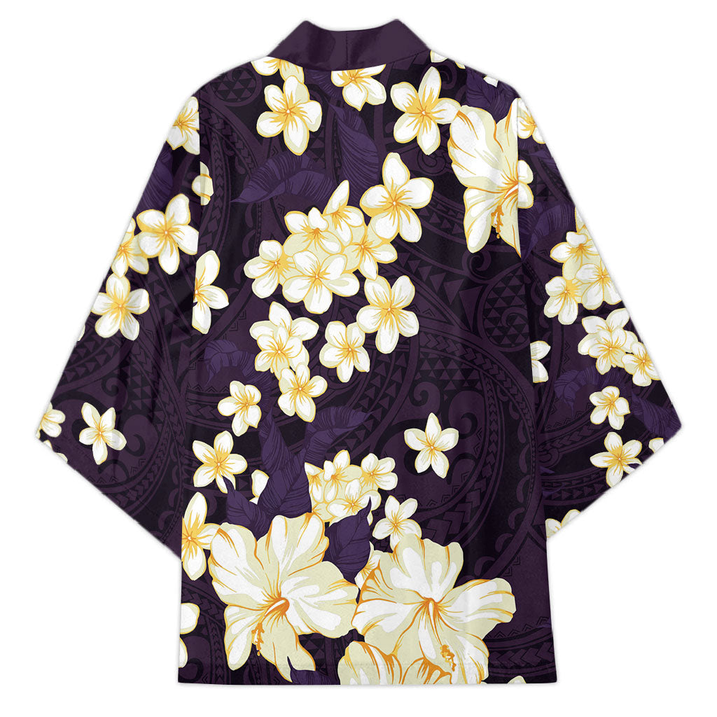 Hawaii Hibiscus Plumeria Purple Kimono Polynesian Pattern LT01 - Polynesian Pride