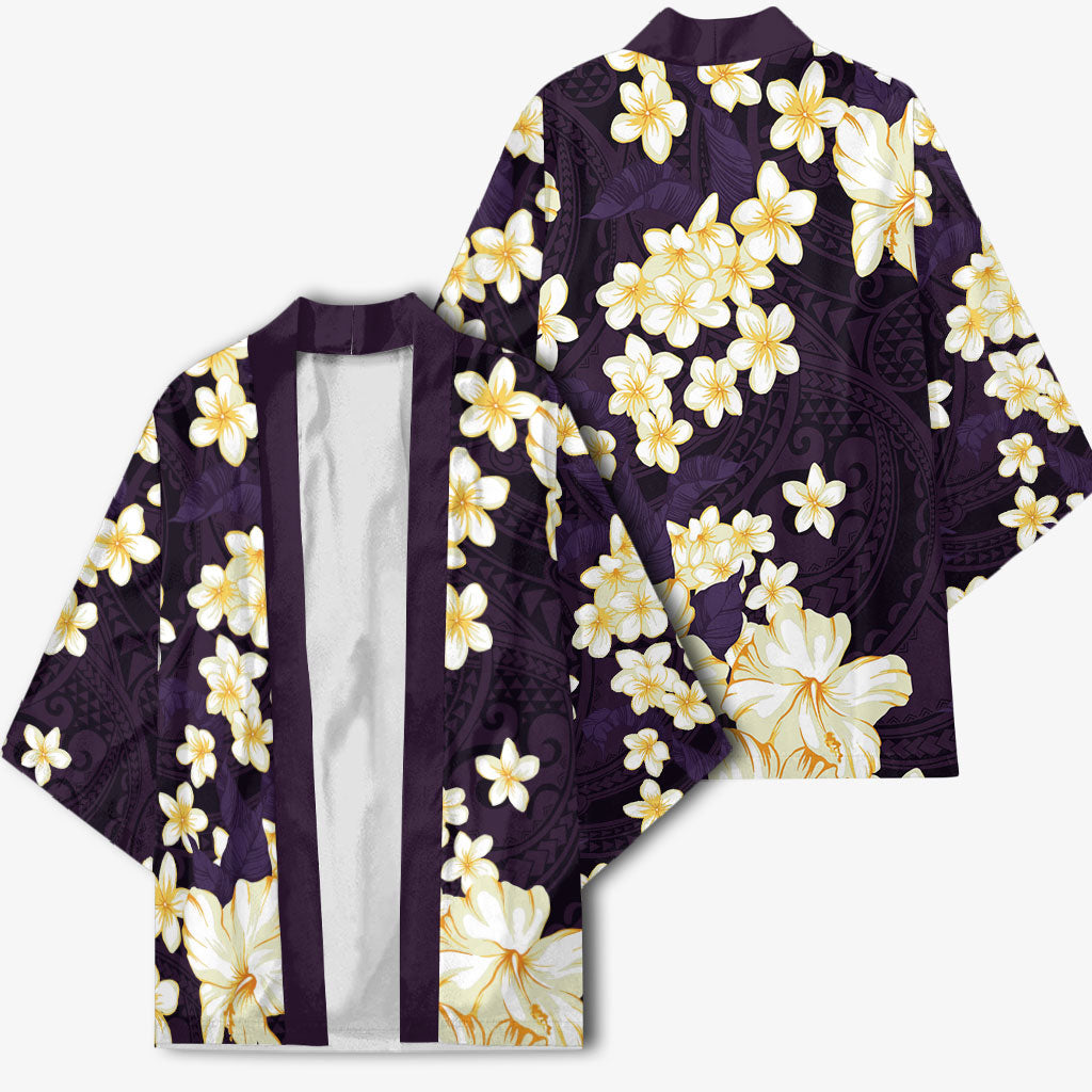 Hawaii Hibiscus Plumeria Purple Kimono Polynesian Pattern LT01 - Polynesian Pride
