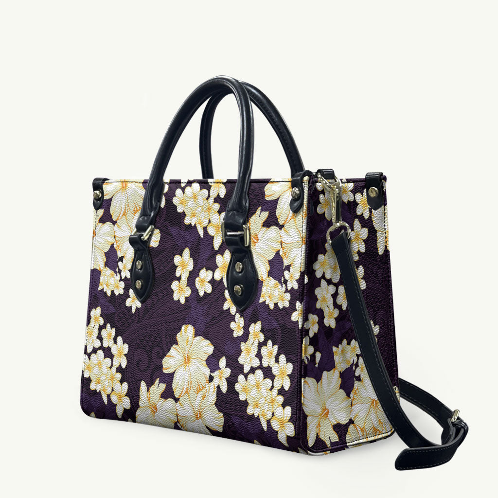 Hawaii Hibiscus Plumeria Purple Leather Bag Polynesian Pattern LT01 Purple - Polynesian Pride