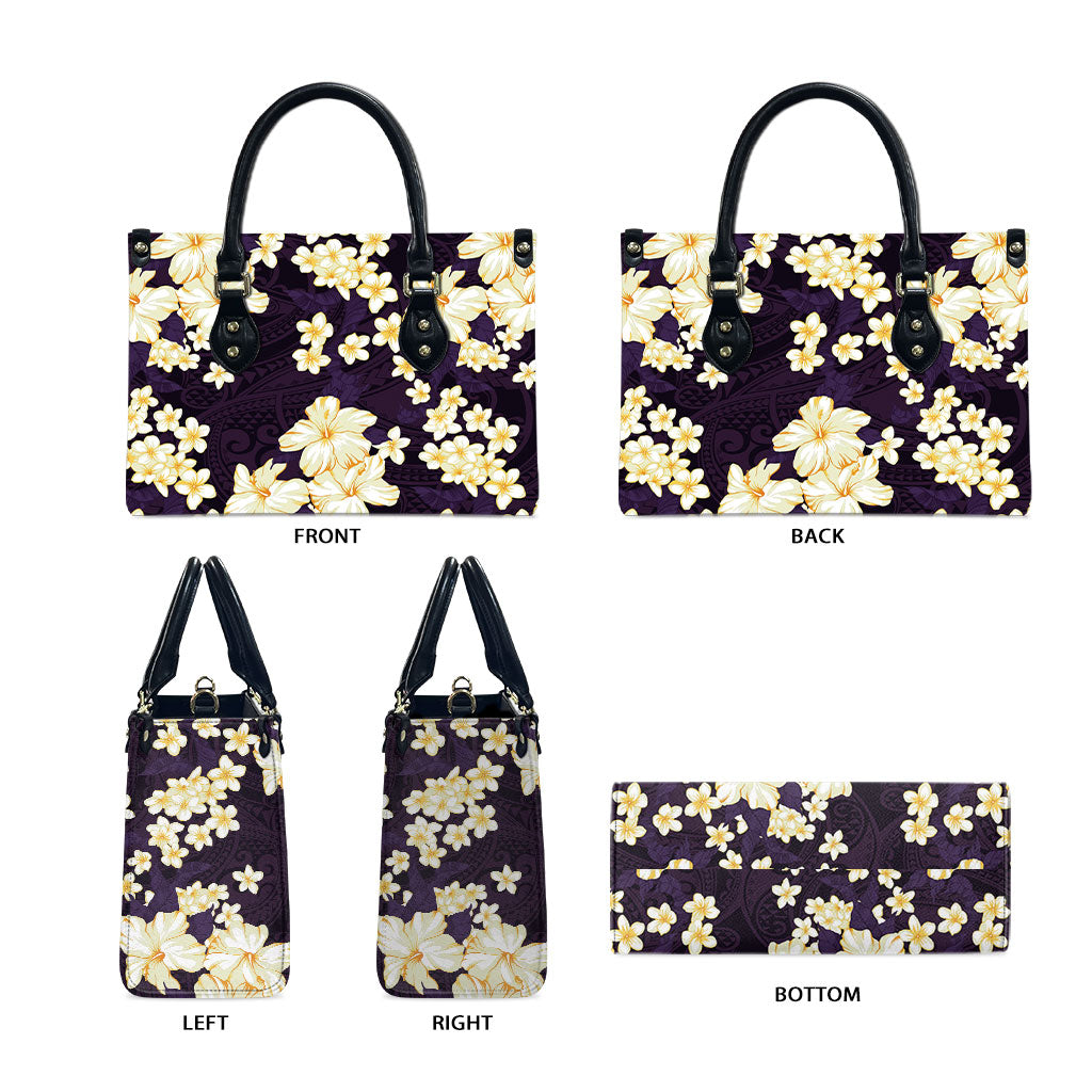 Hawaii Hibiscus Plumeria Purple Leather Bag Polynesian Pattern LT01 - Polynesian Pride