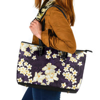 Hawaii Hibiscus Plumeria Purple Leather Tote Bag Polynesian Pattern LT01 Purple - Polynesian Pride