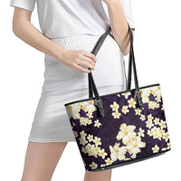 Hawaii Hibiscus Plumeria Purple Leather Tote Bag Polynesian Pattern LT01 - Polynesian Pride