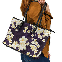 Hawaii Hibiscus Plumeria Purple Leather Tote Bag Polynesian Pattern LT01 - Polynesian Pride