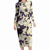 Hawaii Hibiscus Plumeria Purple Long Sleeve Bodycon Dress Polynesian Pattern LT01 Long Dress Purple - Polynesian Pride