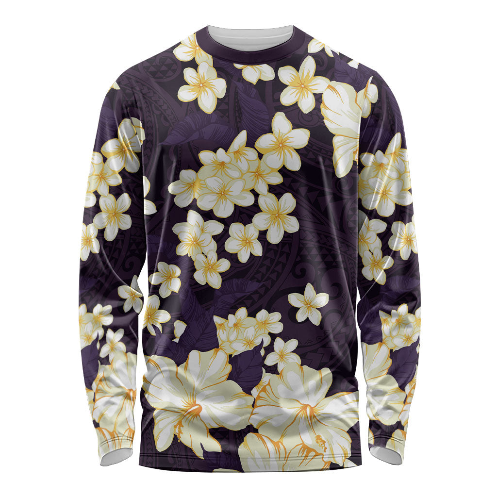 Hawaii Hibiscus Plumeria Purple Long Sleeve Shirt Polynesian Pattern LT01 Unisex Purple - Polynesian Pride