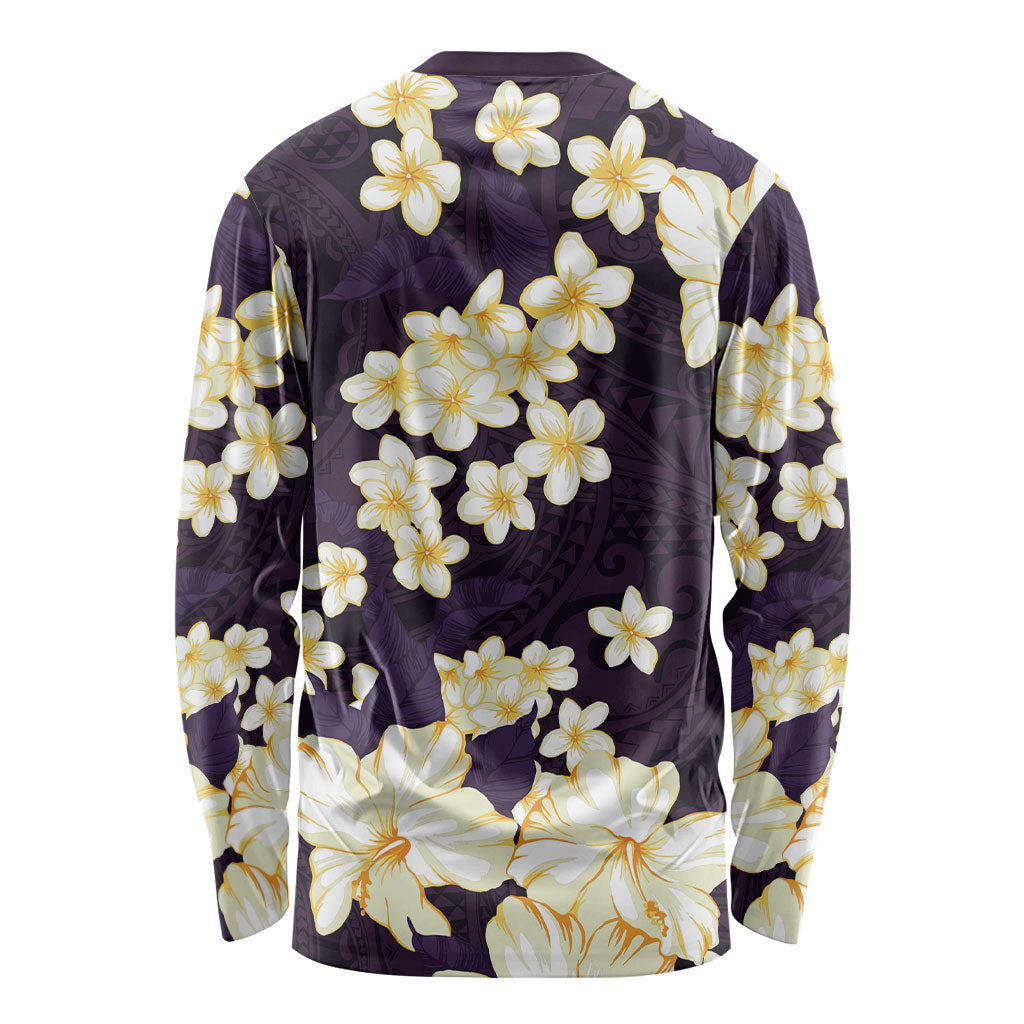 Hawaii Hibiscus Plumeria Purple Long Sleeve Shirt Polynesian Pattern LT01 - Polynesian Pride