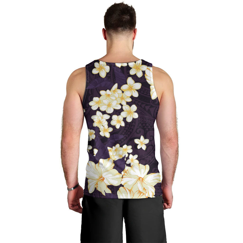 Hawaii Hibiscus Plumeria Purple Men Tank Top Polynesian Pattern LT01 - Polynesian Pride