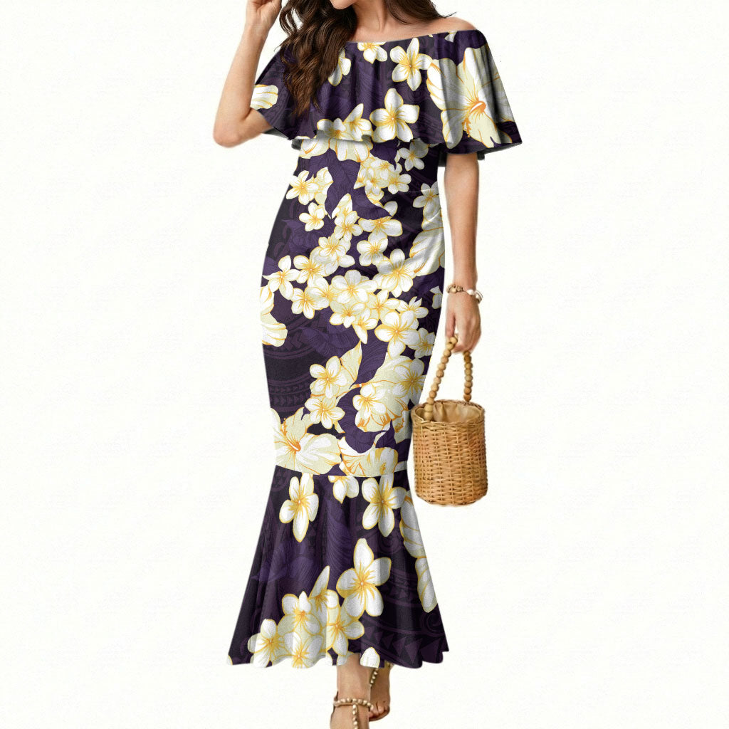 Hawaii Hibiscus Plumeria Purple Mermaid Dress Polynesian Pattern LT01 Women Purple - Polynesian Pride