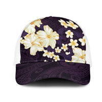 Hawaii Hibiscus Plumeria Purple Mesh Trucker Cap Polynesian Pattern LT01 One Size White Purple - Polynesian Pride