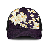 Hawaii Hibiscus Plumeria Purple Mesh Trucker Cap Polynesian Pattern LT01 One Size Black Purple - Polynesian Pride