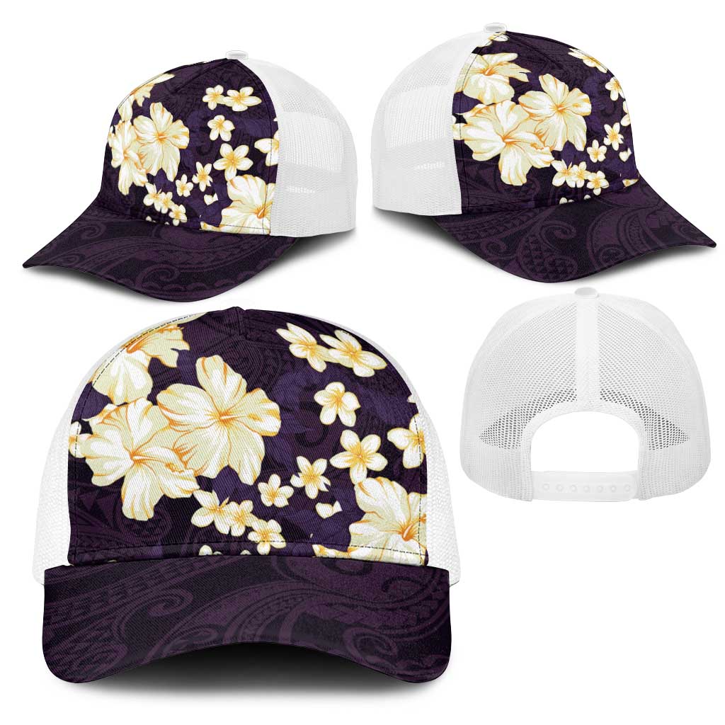 Hawaii Hibiscus Plumeria Purple Mesh Trucker Cap Polynesian Pattern LT01 - Polynesian Pride