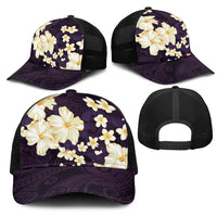 Hawaii Hibiscus Plumeria Purple Mesh Trucker Cap Polynesian Pattern LT01 - Polynesian Pride