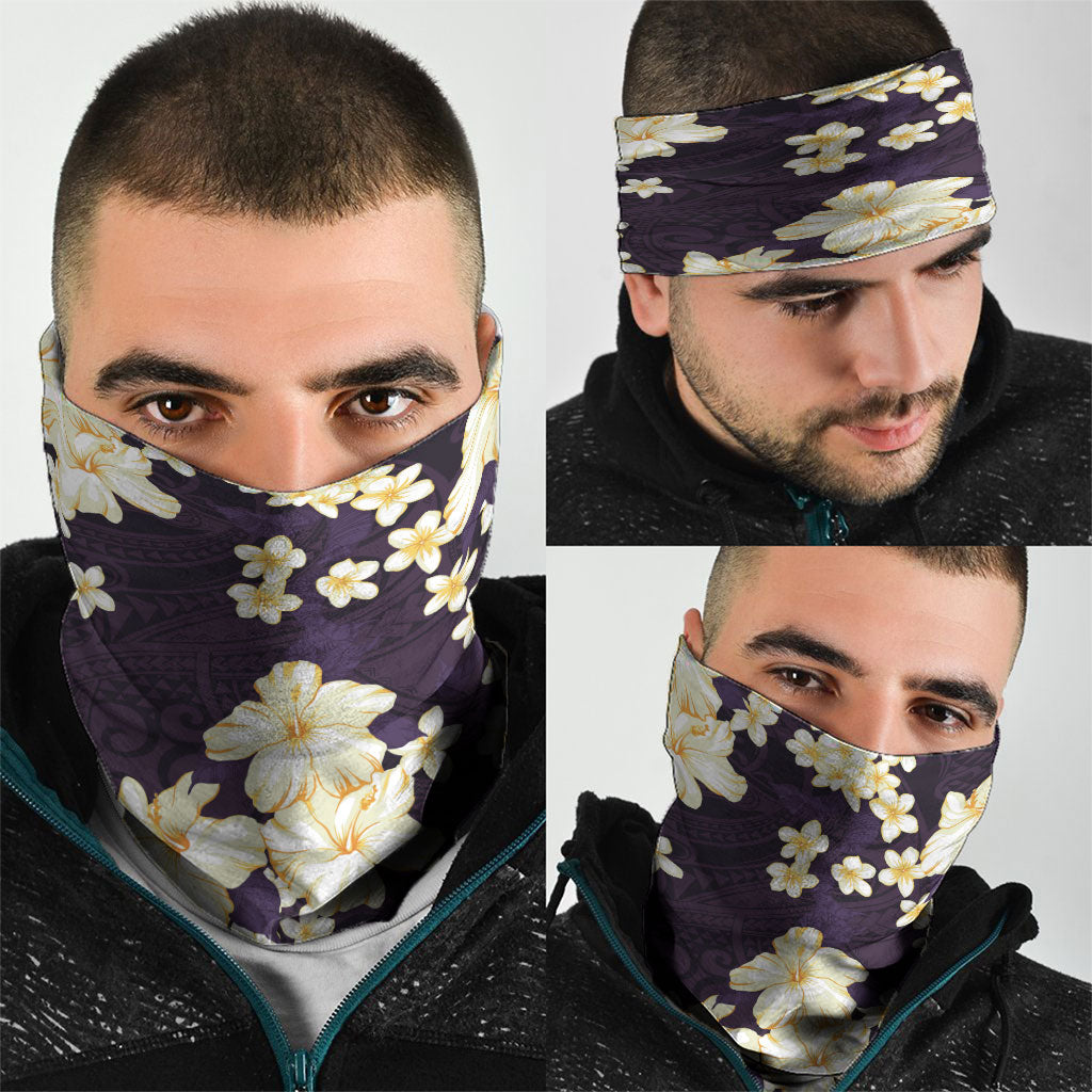 Hawaii Hibiscus Plumeria Purple Neck Gaiter Polynesian Pattern LT01 - Polynesian Pride