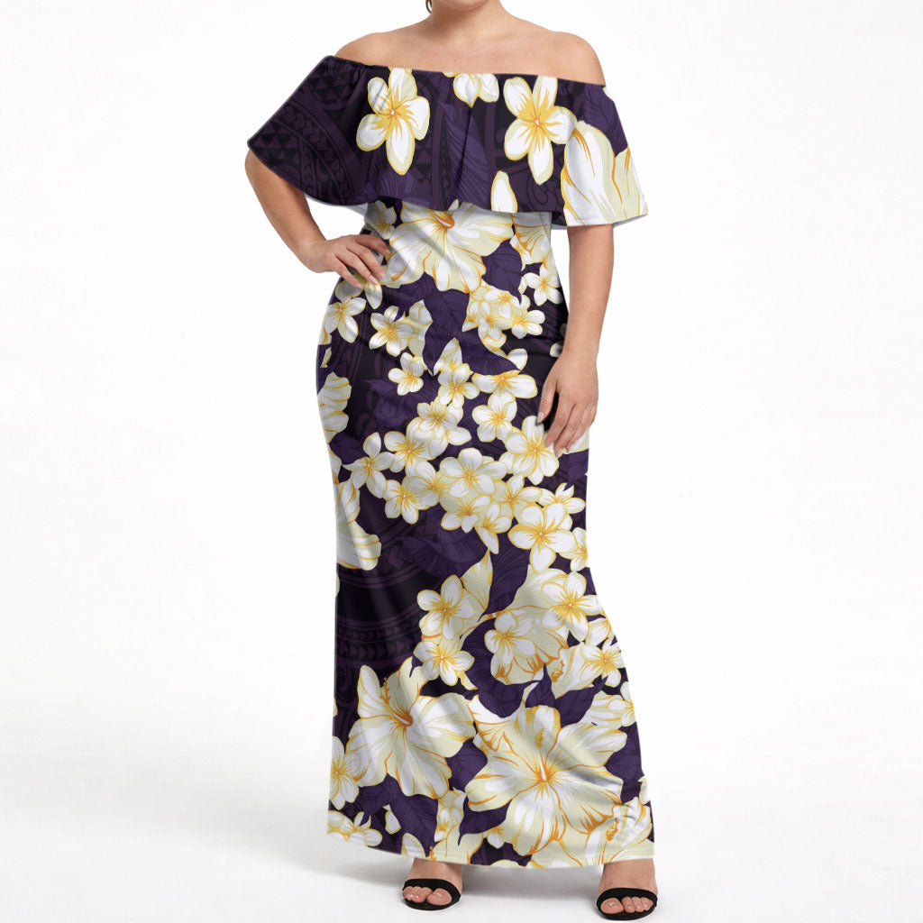 Hawaii Hibiscus Plumeria Purple Off Shoulder Maxi Dress Polynesian Pattern LT01 Women Purple - Polynesian Pride