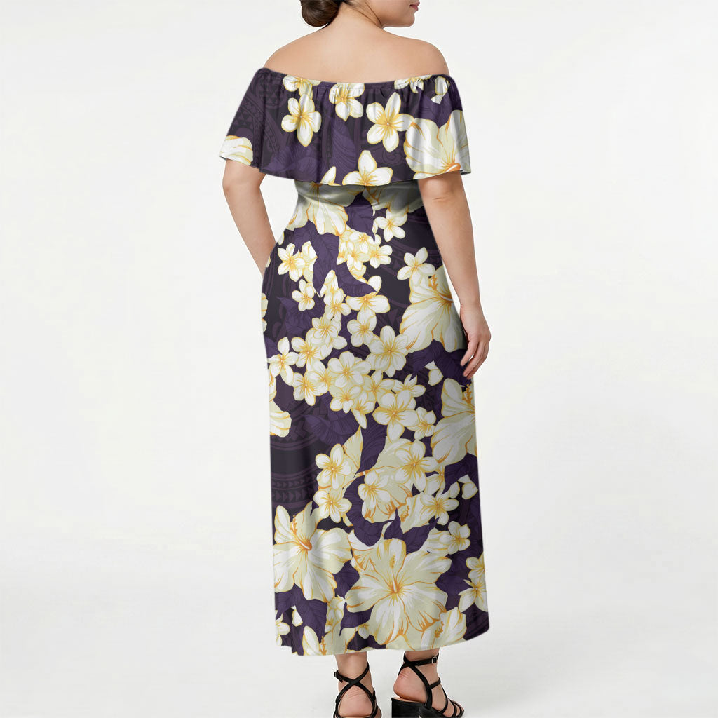 Hawaii Hibiscus Plumeria Purple Off Shoulder Maxi Dress Polynesian Pattern LT01 - Polynesian Pride