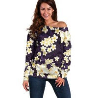 Hawaii Hibiscus Plumeria Purple Off Shoulder Sweater Polynesian Pattern LT01 Women Purple - Polynesian Pride