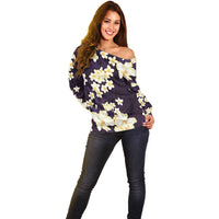 Hawaii Hibiscus Plumeria Purple Off Shoulder Sweater Polynesian Pattern LT01 - Polynesian Pride