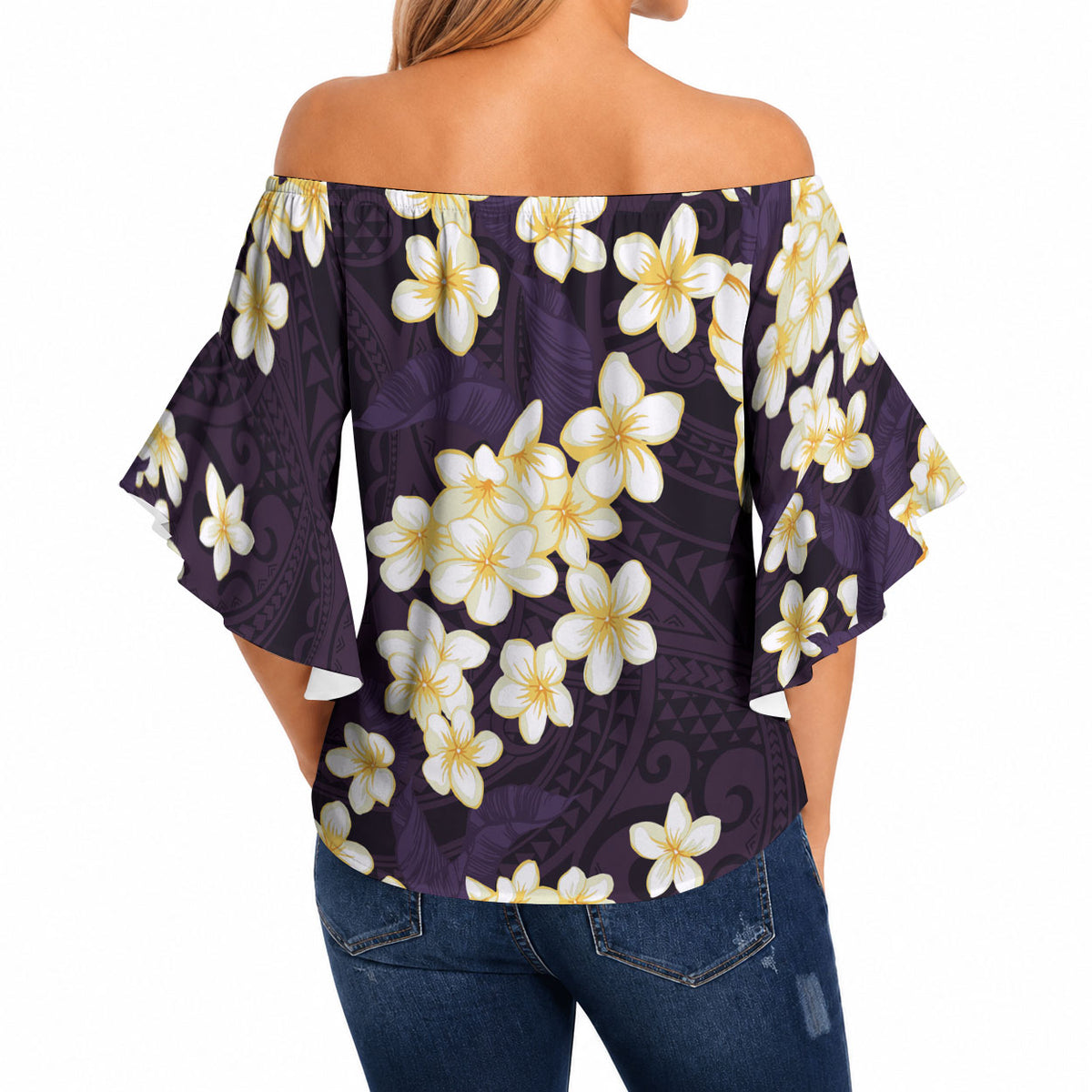 Hawaii Hibiscus Plumeria Purple Off Shoulder Wrap Waist Top Polynesian Pattern LT01 - Polynesian Pride