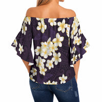 Hawaii Hibiscus Plumeria Purple Off Shoulder Wrap Waist Top Polynesian Pattern LT01 - Polynesian Pride