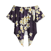 Hawaii Hibiscus Plumeria Purple Off Shoulder Wrap Waist Top Polynesian Pattern LT01 - Polynesian Pride