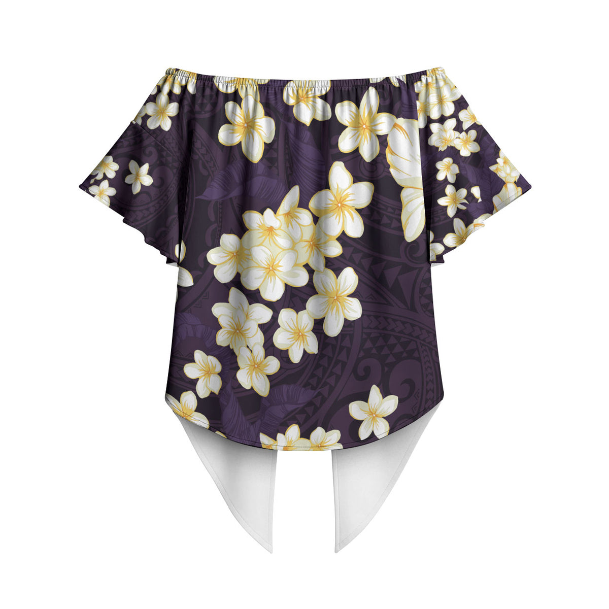 Hawaii Hibiscus Plumeria Purple Off Shoulder Wrap Waist Top Polynesian Pattern LT01 - Polynesian Pride