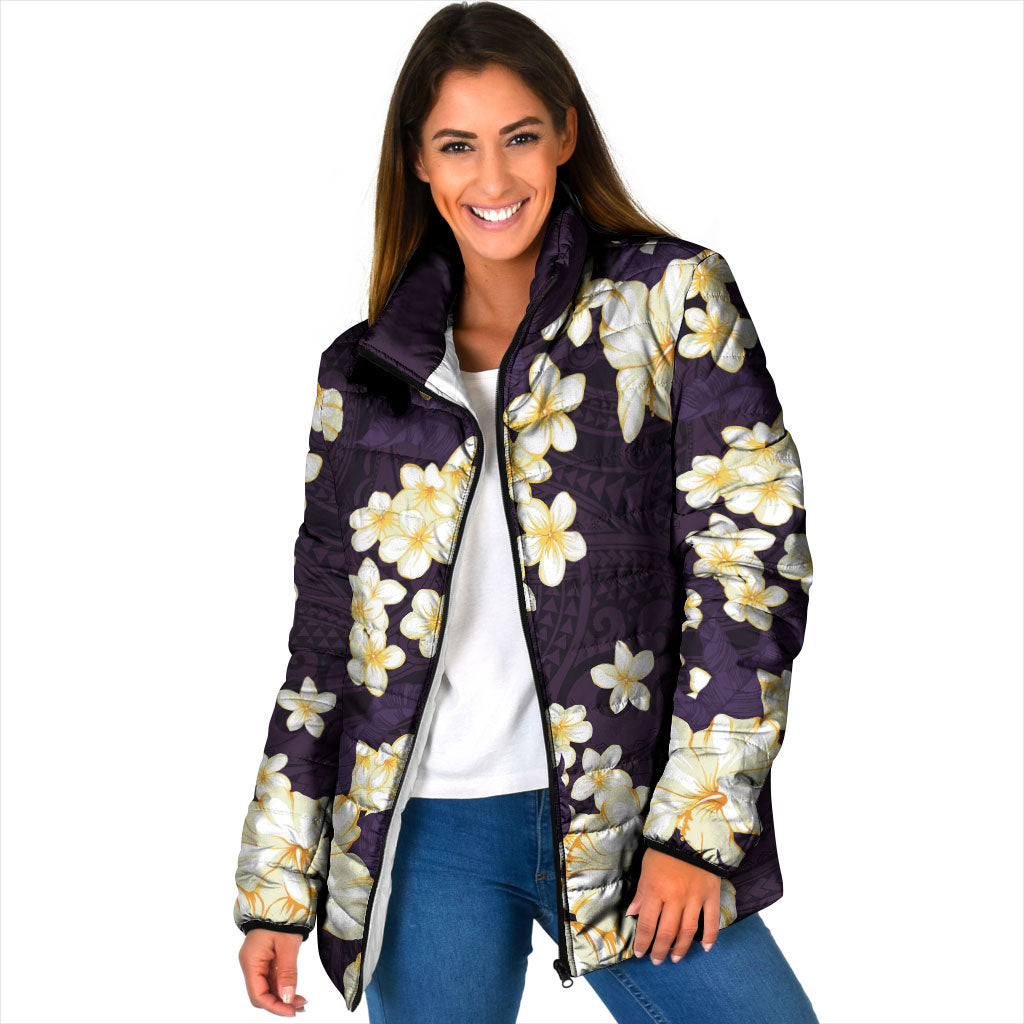 Hawaii Hibiscus Plumeria Purple Padded Jacket Polynesian Pattern LT01 Women Purple - Polynesian Pride
