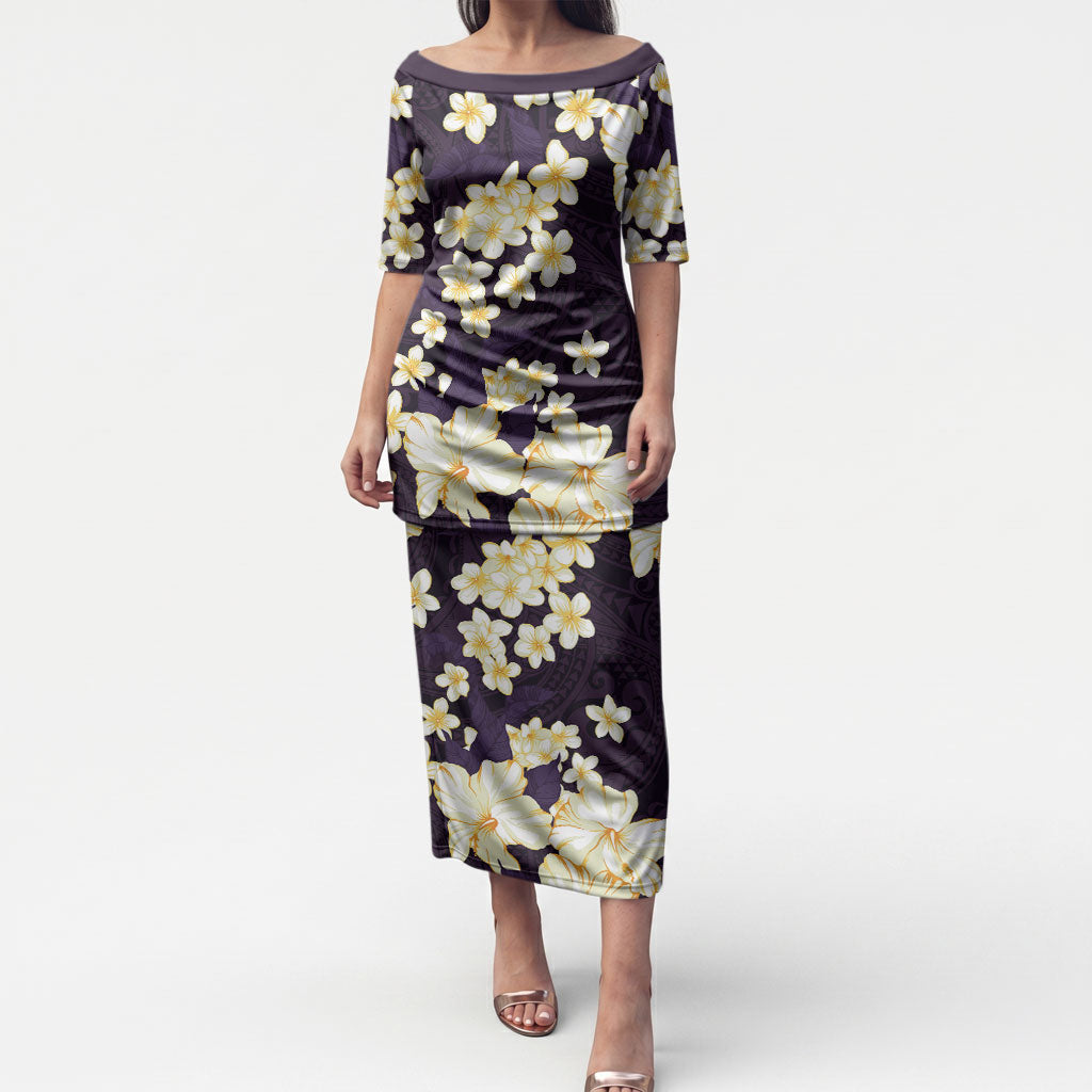Hawaii Hibiscus Plumeria Purple Puletasi Polynesian Pattern LT01 Long Dress Purple - Polynesian Pride