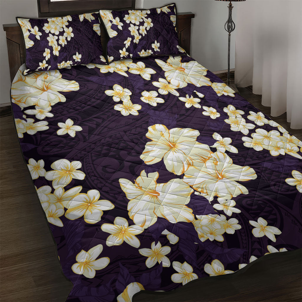 Hawaii Hibiscus Plumeria Purple Quilt Bed Set Polynesian Pattern LT01 Purple - Polynesian Pride