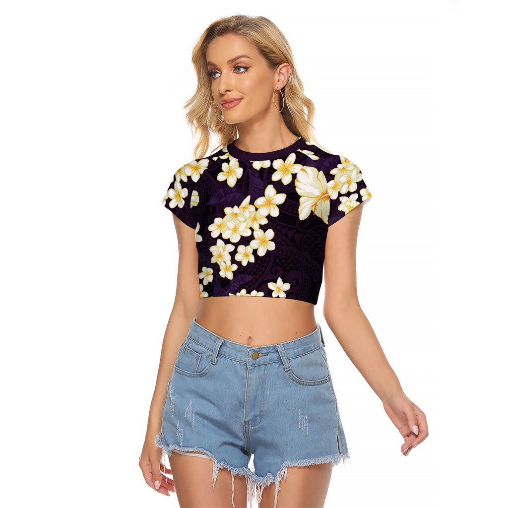 Hawaii Hibiscus Plumeria Purple Raglan Cropped T Shirt Polynesian Pattern LT01 Female Purple - Polynesian Pride