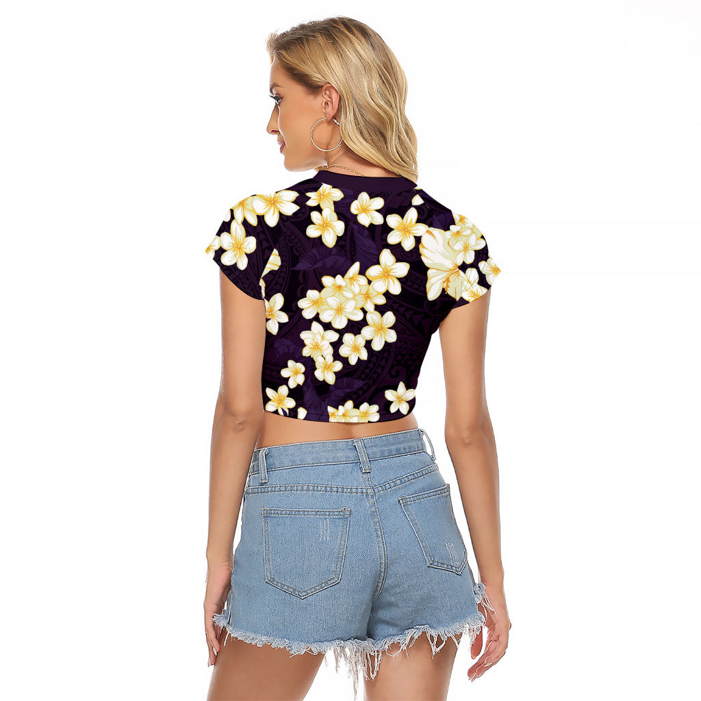 Hawaii Hibiscus Plumeria Purple Raglan Cropped T Shirt Polynesian Pattern LT01 - Polynesian Pride