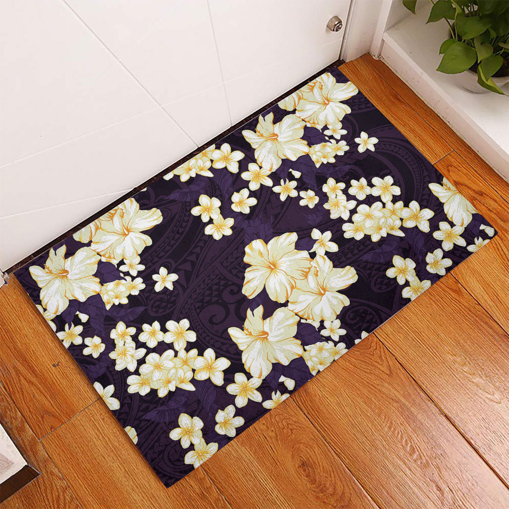 Hawaii Hibiscus Plumeria Purple Rubber Doormat Polynesian Pattern LT01 - Polynesian Pride