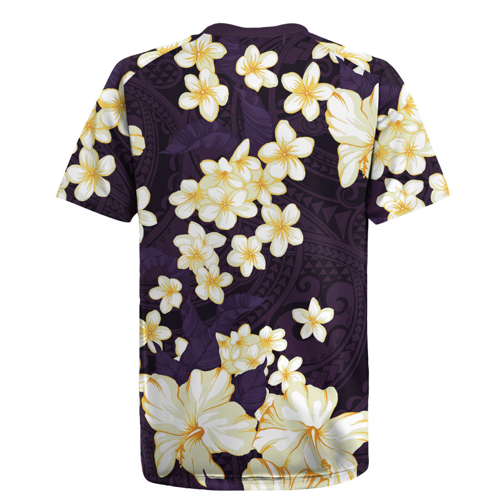 Hawaii Hibiscus Plumeria Purple Rugby Jersey Polynesian Pattern LT01 - Polynesian Pride