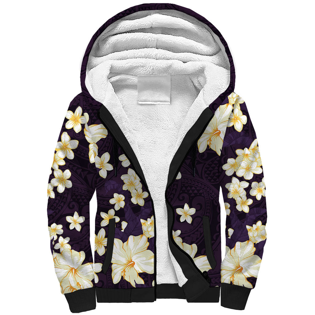 Hawaii Hibiscus Plumeria Purple Sherpa Hoodie Polynesian Pattern LT01 Unisex Purple - Polynesian Pride