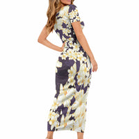Hawaii Hibiscus Plumeria Purple Short Sleeve Bodycon Dress Polynesian Pattern LT01 - Polynesian Pride